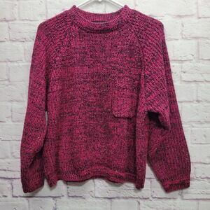 VTG Pasta Pink Knit Confetti‎ Sweater M Chunky Pocket Pullover 80s Retro Punk